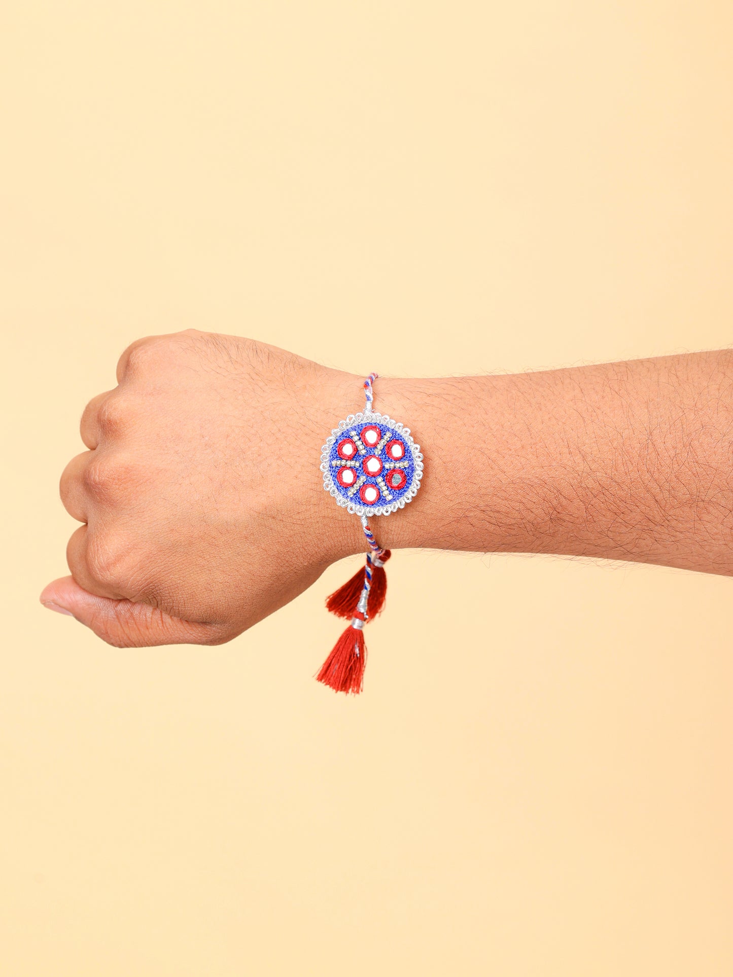 Traditional Blue Mirror Brother Rakhi (Gift Packaging Available)