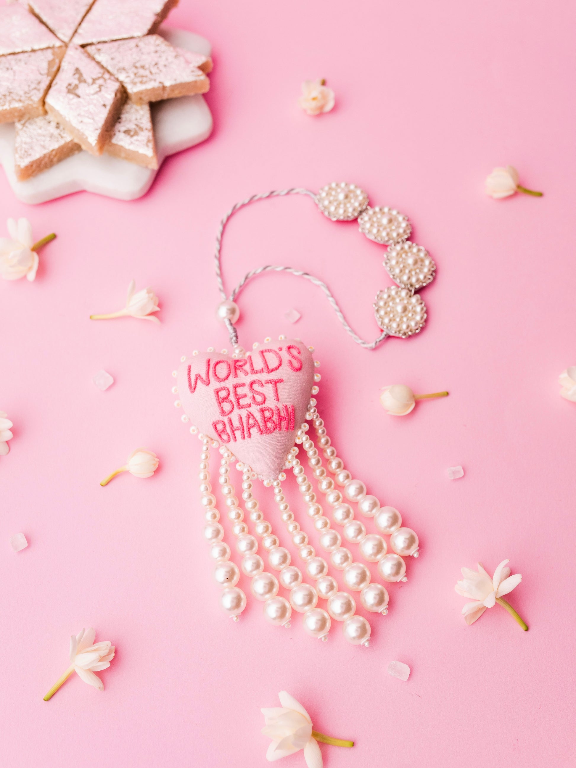 Decorative world's best bhabhi lumba with pearl detail