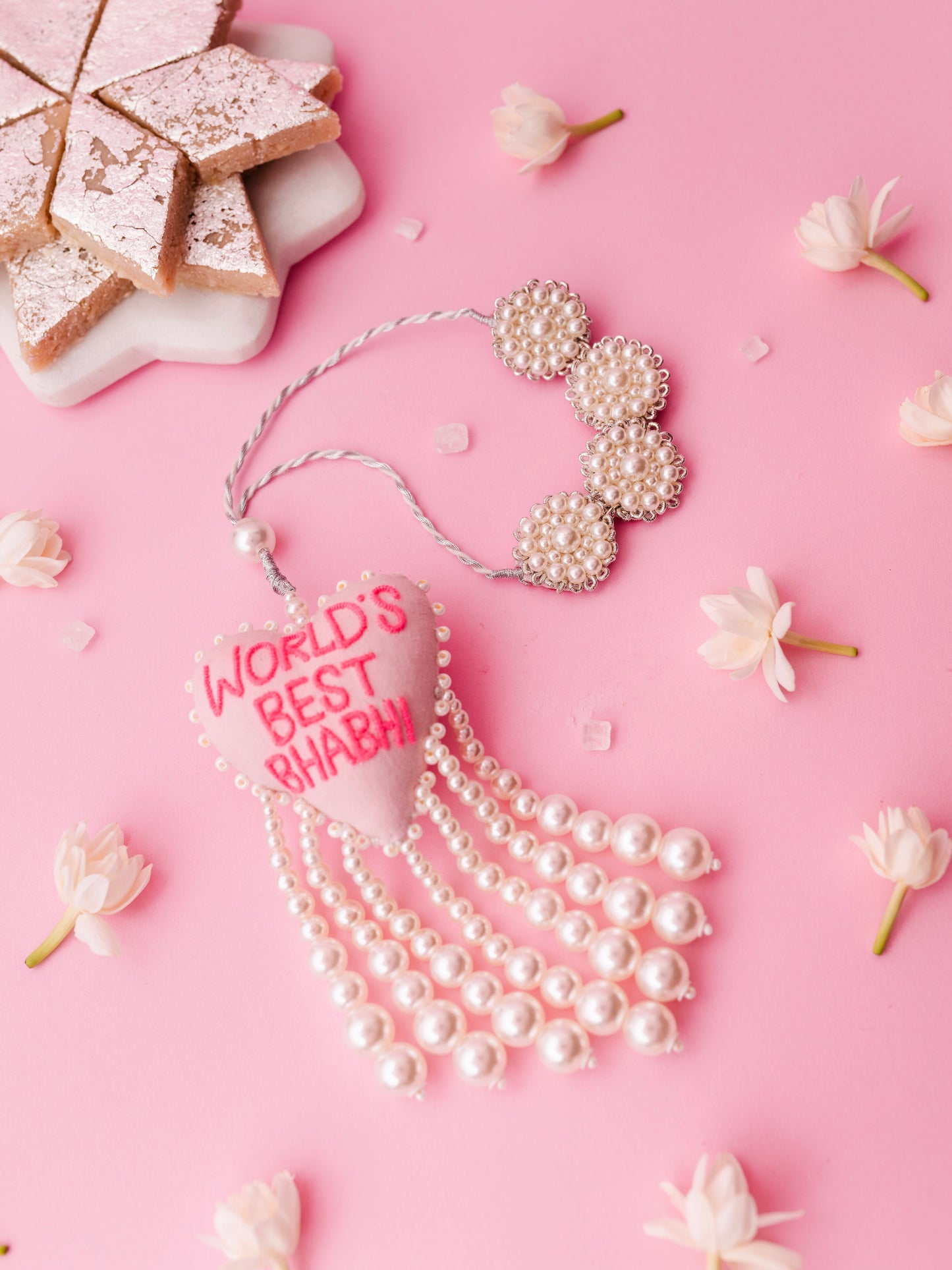Decorative world's best bhabhi lumba with pearl detail