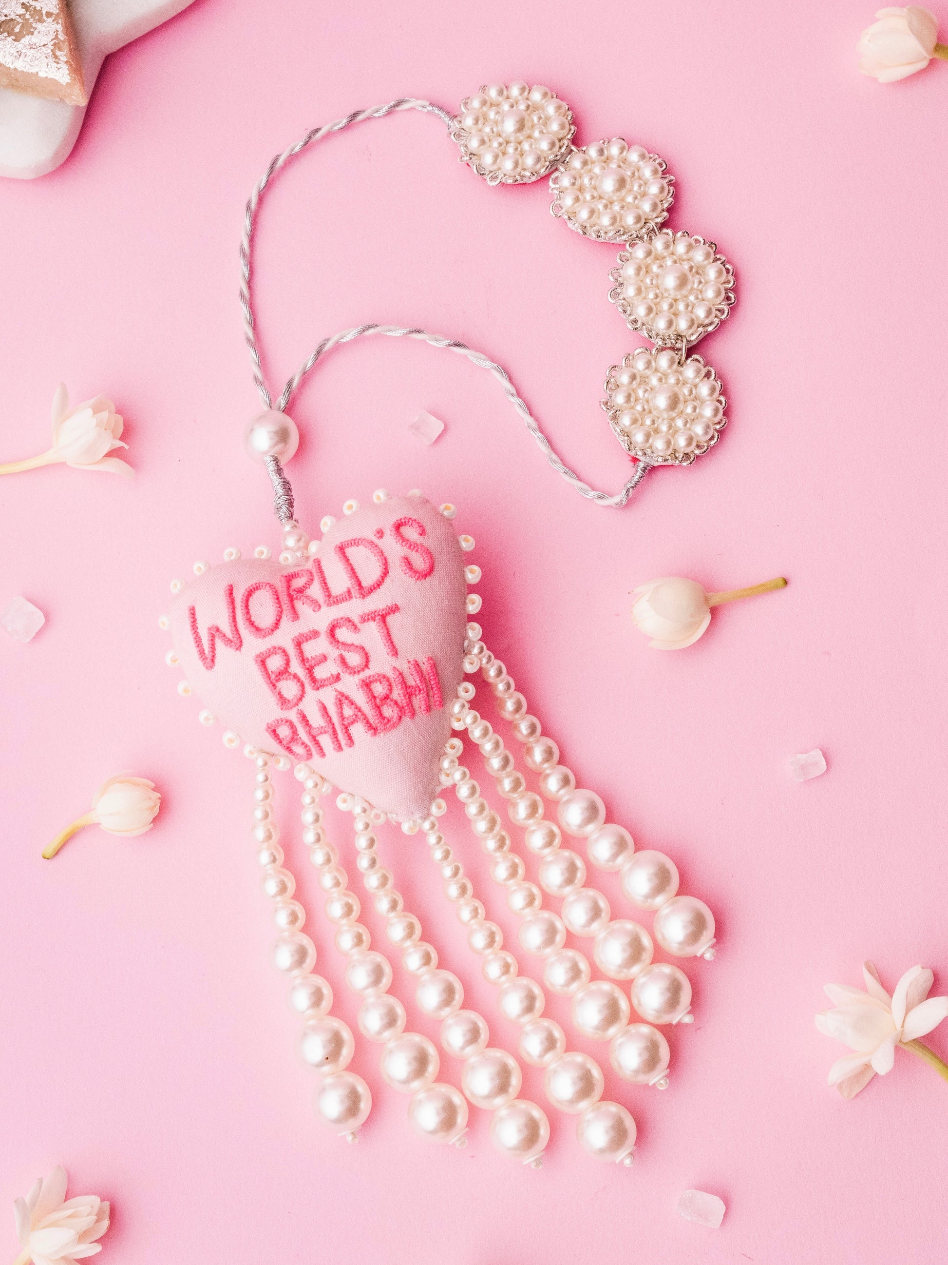 Decorative world's best bhabhi lumba with pearl detail